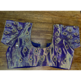 Purple & Gold Embroidered Silk Blouse Mirror Work Traditional Blouse