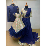 Royal Navy Blue & Floral Family Matching Outfit Set Mom-Dad-Daughter Combo