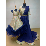 Royal Navy Blue & Floral Family Matching Outfit Set Mom-Dad-Daughter Combo