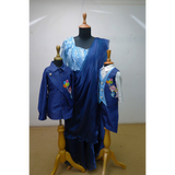 Royal Blue Family Twinning Set – Mom Saree Gown & Kids Embroidered Partywear Outfit