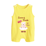 Queen Hearts Mini Version - Valentine's Day Themed Customized Romper Suit For Babies With Name - PASTEL YELLOW - 0 - 5 Months Old (Chest 18")