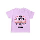 My First Valentine's Day - Love's Sweet Beginning Customized T-Shirt For Kids With Name - LILAC - 0-5 Months Old (Chest 17")