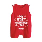 My First Valentine's Day - Love's Sweet Beginning Customized Romper Suit For Babies With Name - RED - 0 - 5 Months Old (Chest 18")