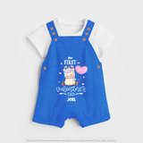 My First Valentine's Day - A Journey to Heartfelt Memories Customized Dungaree Set For Kids With Name - COBALT BLUE - 0 - 5 Months Old (Chest 18")