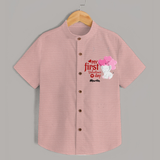My First Valentine's Day - The Start of Something Beautiful Customized Shirt For Kids With Name - PEACH - 0 - 6 Months Old (Chest 23")