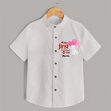 My First Valentine's Day - The Start of Something Beautiful Customized Shirt For Kids With Name - WHITE - 0 - 6 Months Old (Chest 23")