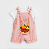 My First Vishu Janani Personalized Baby DUNGAREE – Vishu Kani Theme Outfit - PEACH - 0 - 5 Months Old (Chest 18")