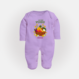 My First Vishu Janani Personalized Baby FULL BODY SUIT – Vishu Kani Theme Outfit - LILAC - New Born (Chest 7.5")
