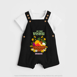 My First Vishu Janani Personalized Baby DUNGAREE – Vishu Kani Theme Outfit - BLACK - 0 - 5 Months Old (Chest 18")
