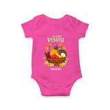My First Vishu Janani Personalized Baby Romper – Vishu Kani Theme Outfit - HOT PINK - New Born (Chest 14")