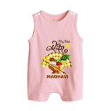 My First Vishu Madhavi Personalized Baby BUTTON ROMPER – Malayalam Vishu Design Outfit - BABY PINK - New Born (Chest 18")