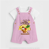 My First Vishu Madhavi Personalized Baby DUNGAREE – Malayalam Vishu Design Outfit - BABY PINK - 0 - 5 Months Old (Chest 18")