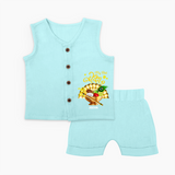My First Vishu Madhavi Personalized Baby Jabla – Malayalam Vishu Design Outfit - BABY BLUE - 0 - 3 Months Old (Chest 9.8")