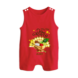 My First Vishu Madhavi Personalized Baby BUTTON ROMPER – Malayalam Vishu Design Outfit - RED - New Born (Chest 18")