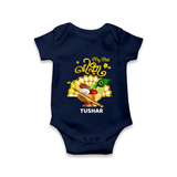 My First Vishu Madhavi Personalized Baby Romper – Malayalam Vishu Design Outfit - NAVY BLUE - New Born (Chest 14")