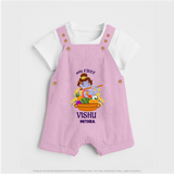 My First Vishu Mithra Personalized Baby DUNGAREE – Krishna Vishu Theme Outfit - BABY PINK - 0 - 5 Months Old (Chest 18")