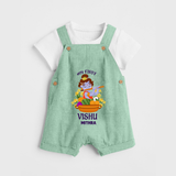 My First Vishu Mithra Personalized Baby DUNGAREE – Krishna Vishu Theme Outfit - MINT GREEN - 0 - 5 Months Old (Chest 18")