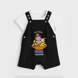 My First Vishu Mithra Personalized Baby DUNGAREE – Krishna Vishu Theme Outfit - BLACK - 0 - 5 Months Old (Chest 18")