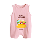 My First Vishu Pavithra Personalized Baby BUTTON ROMPER – Traditional Vishu Pot Outfit - BABY PINK - New Born (Chest 18")