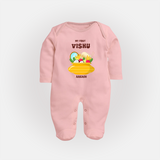 My First Vishu Pavithra Personalized Baby FULL BODY SUIT – Traditional Vishu Pot Outfit - BABY PINK - New Born (Chest 7.5")