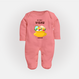 My First Vishu Pavithra Personalized Baby FULL BODY SUIT – Traditional Vishu Pot Outfit - PEACH - New Born (Chest 7.5")
