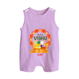 My First Vishu Saranya Personalized Baby BUTTON ROMPER – Festive Vishu Mandala Outfit - LILAC - New Born (Chest 18")