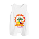 My First Vishu Saranya Personalized Baby BUTTON ROMPER – Festive Vishu Mandala Outfit - WHITE - New Born (Chest 18")