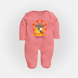 My First Vishu Saranya Personalized Baby FULL BODY SUIT – Festive Vishu Mandala Outfit - PEACH - New Born (Chest 7.5")