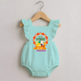 My First Vishu Saranya Personalized Baby ROMPER FROCK – Festive Vishu Mandala Outfit - MINT GREEN - 0 - 3 Months Old (Chest 19")