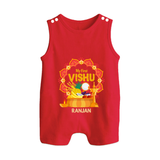My First Vishu Saranya Personalized Baby BUTTON ROMPER – Festive Vishu Mandala Outfit - RED - New Born (Chest 18")