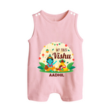 My First Vishu Baby BUTTON ROMPER – Krishna Vishu Celebration Theme - BABY PINK - New Born (Chest 18")