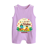 My First Vishu Baby BUTTON ROMPER – Krishna Vishu Celebration Theme - LILAC - New Born (Chest 18")