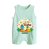My First Vishu Baby BUTTON ROMPER – Krishna Vishu Celebration Theme - MINT GREEN - New Born (Chest 18")