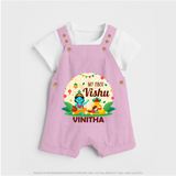 My First Vishu Baby DUNGAREE – Krishna Vishu Celebration Theme - BABY PINK - 0 - 5 Months Old (Chest 18")