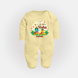 My First Vishu Baby FULL BODY SUIT – Krishna Vishu Celebration Theme - PASTEL YELLOW - New Born (Chest 7.5")
