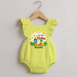 My First Vishu Baby ROMPER FROCK – Krishna Vishu Celebration Theme - PASTEL YELLOW - 0 - 3 Months Old (Chest 19")