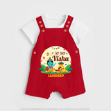 My First Vishu Baby DUNGAREE – Krishna Vishu Celebration Theme - RED - 0 - 5 Months Old (Chest 18")