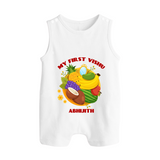 My First Vishu Baby BUTTON ROMPER – Vishu Fruits & Kani Theme - WHITE - New Born (Chest 18")