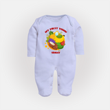 My First Vishu Baby FULL BODY SUIT – Vishu Fruits & Kani Theme - BABY BLUE - New Born (Chest 7.5")