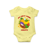 My First Vishu Baby Romper – Vishu Fruits & Kani Theme - PASTEL YELLOW - New Born (Chest 14")