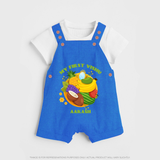 My First Vishu Baby DUNGAREE – Vishu Fruits & Kani Theme - COBALT BLUE - 0 - 5 Months Old (Chest 18")