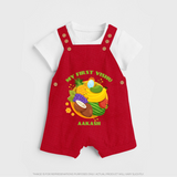 My First Vishu Baby DUNGAREE – Vishu Fruits & Kani Theme - RED - 0 - 5 Months Old (Chest 18")