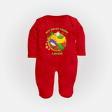 My First Vishu Baby FULL BODY SUIT – Vishu Fruits & Kani Theme - RED - New Born (Chest 7.5")