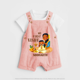 My First Vishu Baby DUNGAREE – Traditional Vishu Family Celebration Theme - PEACH - 0 - 5 Months Old (Chest 18")