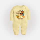 My First Vishu Baby FULL BODY SUIT – Traditional Vishu Family Celebration Theme - PASTEL YELLOW - New Born (Chest 7.5")