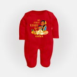 My First Vishu Baby FULL BODY SUIT – Traditional Vishu Family Celebration Theme - RED - New Born (Chest 7.5")