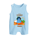 My First Vishu Baby BUTTON ROMPER – Baby Krishna Vishu Theme - BABY BLUE - New Born (Chest 18")