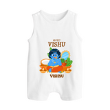 My First Vishu Baby BUTTON ROMPER – Baby Krishna Vishu Theme - WHITE - New Born (Chest 18")