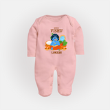 My First Vishu Baby FULL BODY SUIT – Baby Krishna Vishu Theme - BABY PINK - New Born (Chest 7.5")