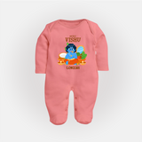 My First Vishu Baby FULL BODY SUIT – Baby Krishna Vishu Theme - PEACH - New Born (Chest 7.5")